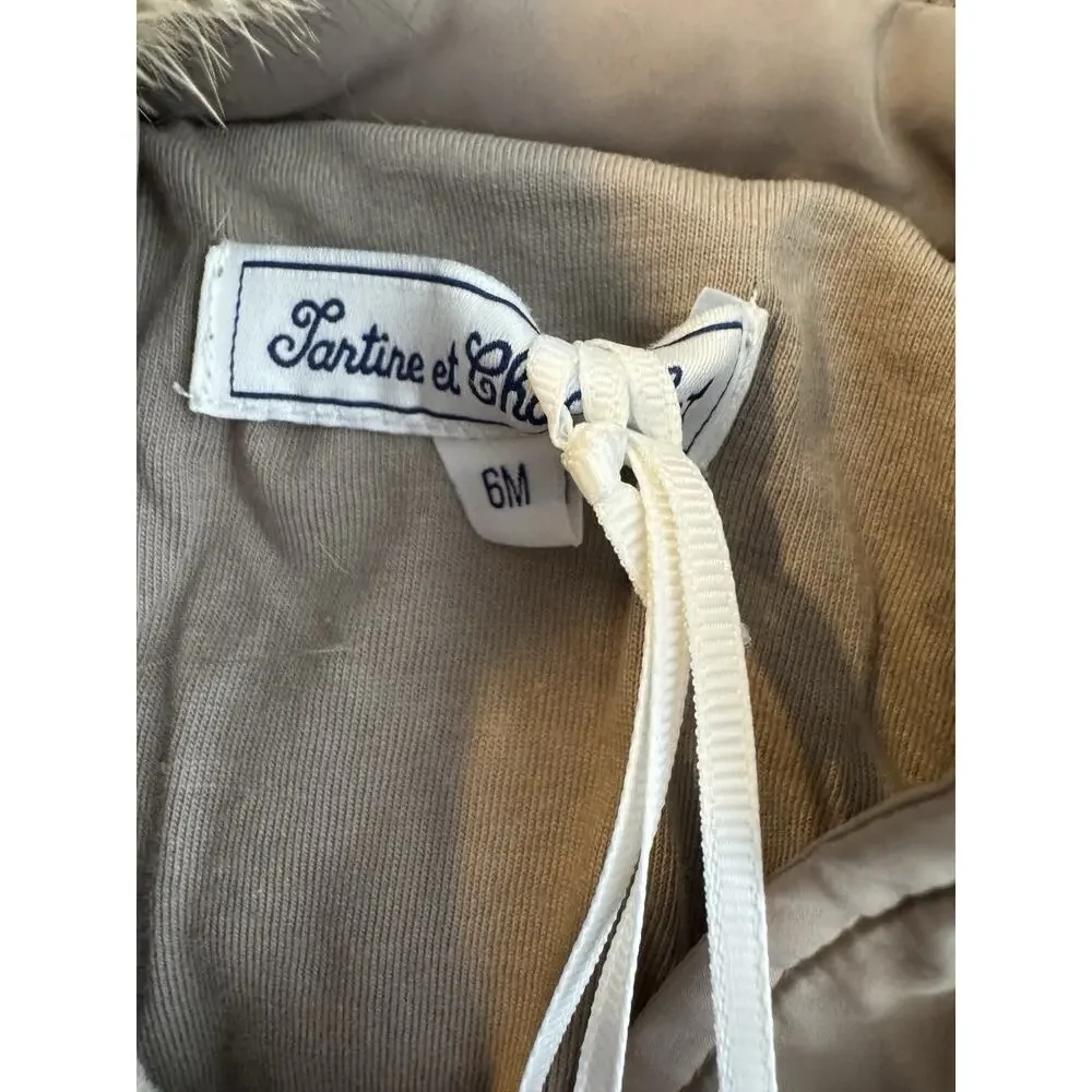 Tartine Et Chocolat Winter Coat Jacket real Fur Puff baby 6m Taupe